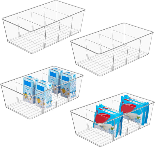Maximize Your Space with 4 Pack Clear Food Storage Organizer Bins - Perfect for Pantry, Kitchen, Fridge & Cabinet!